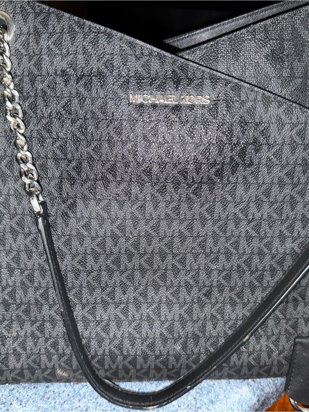 Michael Kors Black Signature Chain-Shoulder Tote